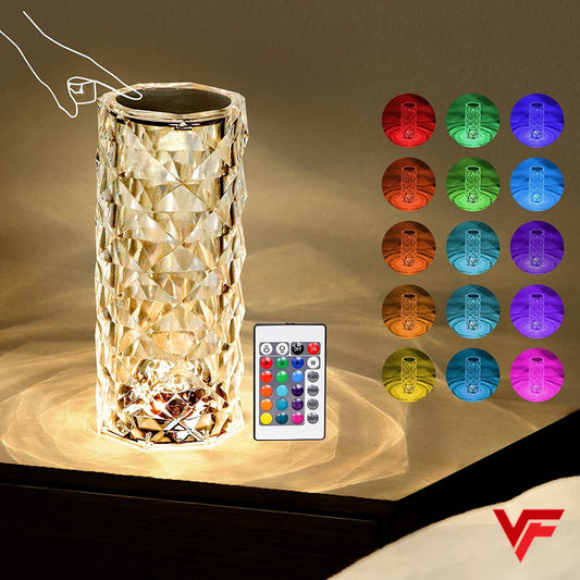 16 Colors Diamond Rose Crystal Touch Lamp Bedside Acrylic Usb Rechargeable Table Lamp – With Remote