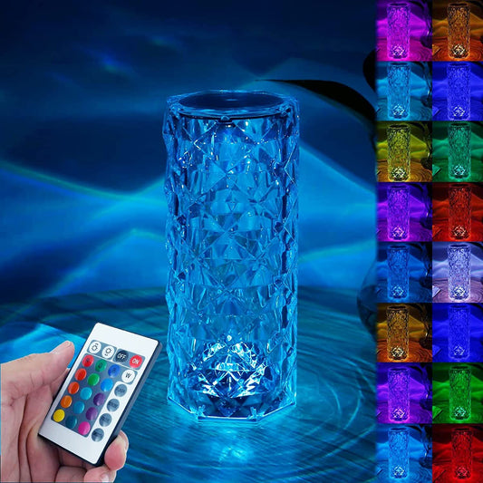 16 Colors Diamond Rose Crystal Touch Lamp Bedside Acrylic Usb Rechargeable Table Lamp – With Remote