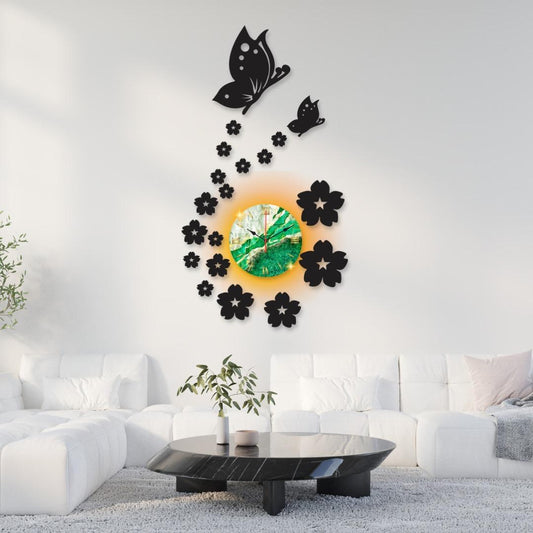 Fwb Dial Clock Wooden Wall Clock Stylish Design With Butterflie For Home Décor