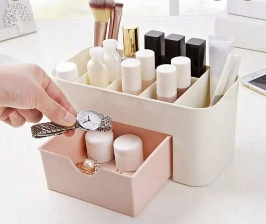 Plastic Makeup Storage Box With Small Drawer For Bathroom, Organizer Drawers, Makeup Brush Organizer Space- Saving Space Storage Box(random Color