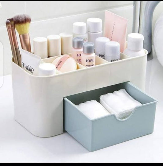 Plastic Makeup Storage Box With Small Drawer For Bathroom, Organizer Drawers, Makeup Brush Organizer Space- Saving Space Storage Box(random Color