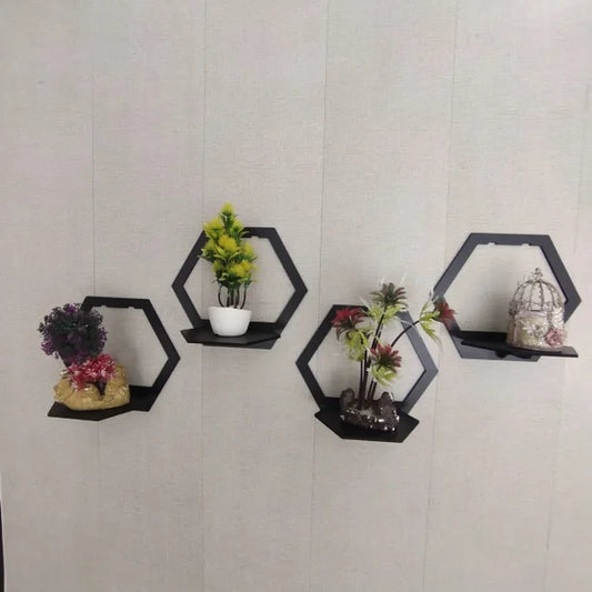 (3 Pcs Set ) Hexagon Shape 3d Wooden Wall Shelf | Wall Shelves For Home Decor